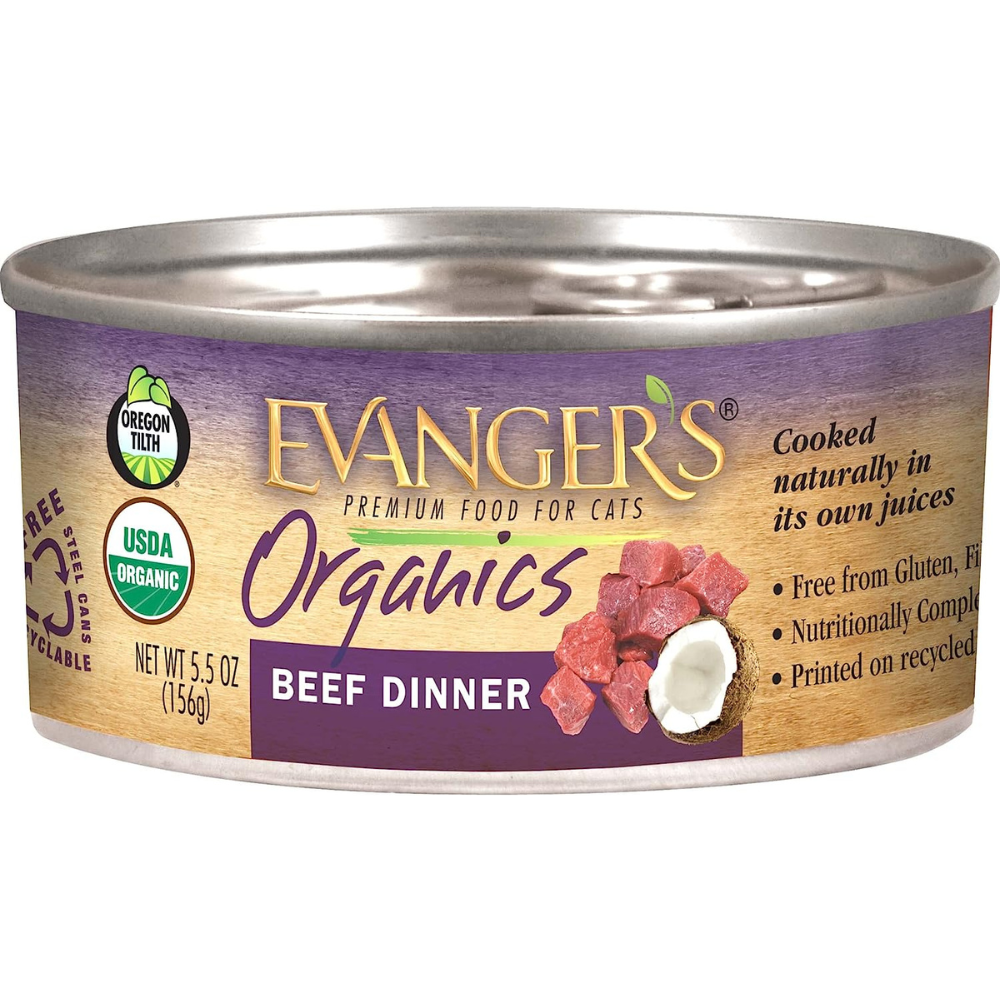 Evanger's Organics Beef Dinner Cat Cans (5.5oz) - Majestic Pet Kingdom
