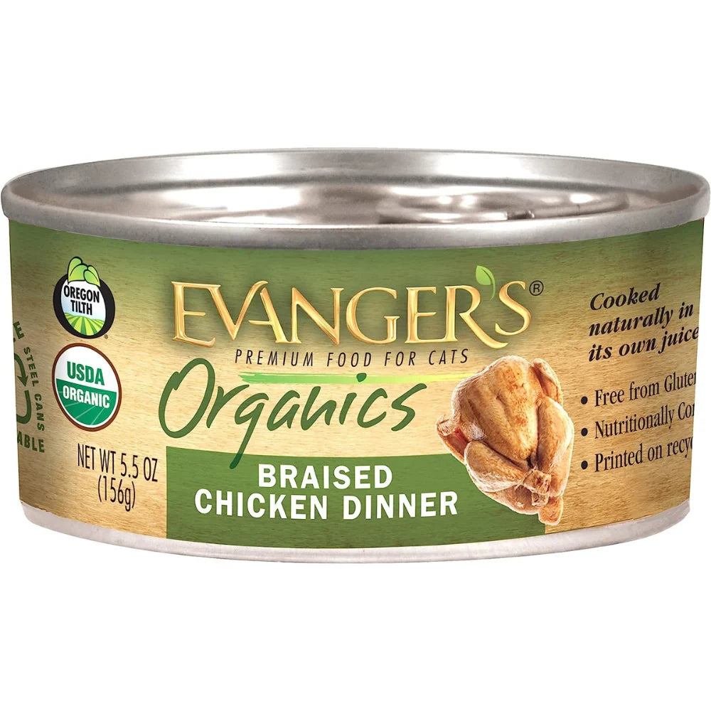 Evanger's All Life Stages Organics Braised Chicken Dinner Wet Cat Food (5.5oz) - Majestic Pet Kingdom