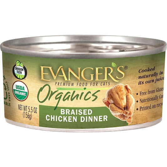 Evanger's All Life Stages Organics Braised Chicken Dinner Wet Cat Food (5.5oz) - Majestic Pet Kingdom