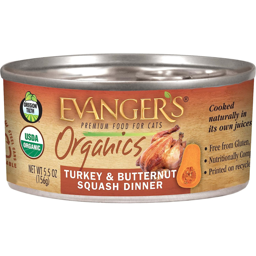 Evanger's All Life Stages Organics Turkey & Butternut Squash Dinner Wet Cat Food (5.5oz) - Majestic Pet Kingdom