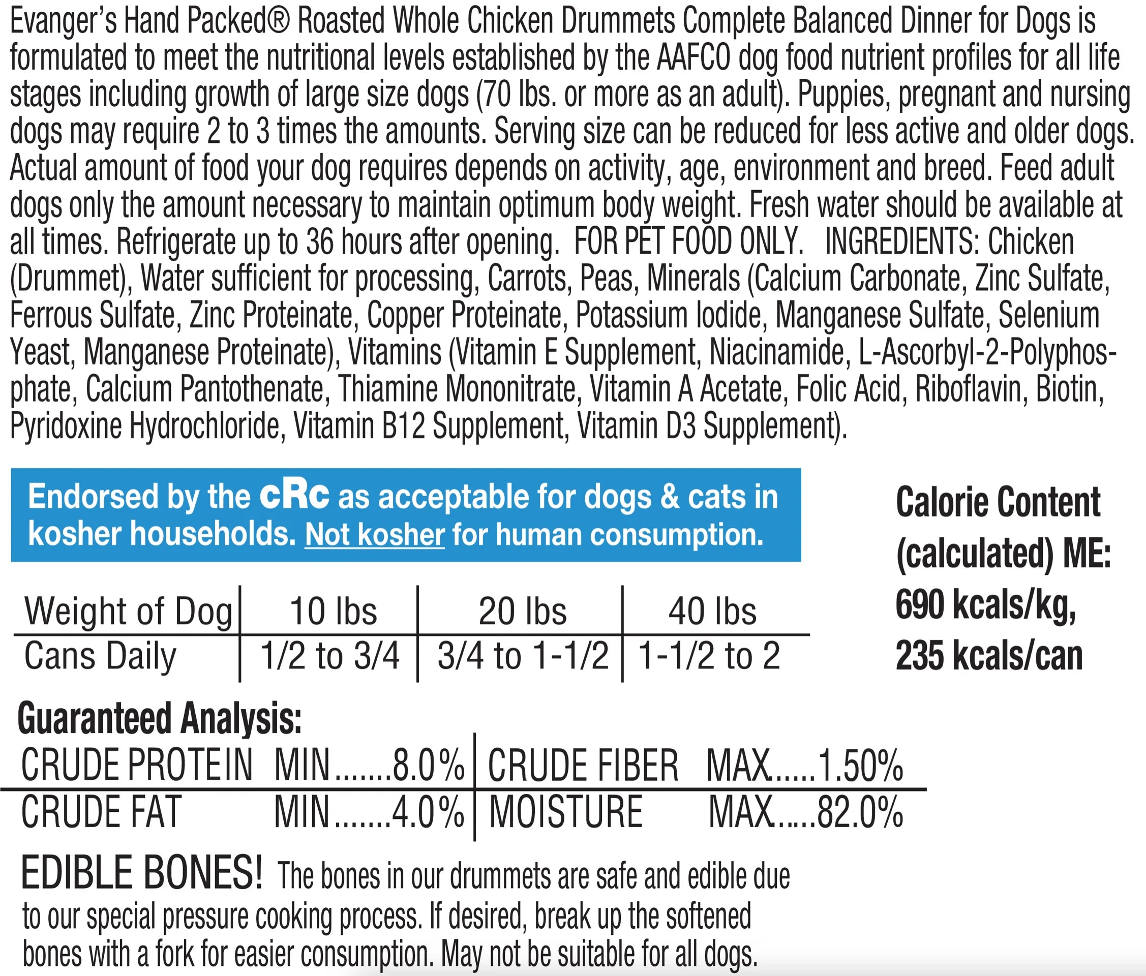 Evanger's All Life Stages Roasted Chicken Drummet Dinner Wet Dog Can (12oz) - Majestic Pet Kingdom