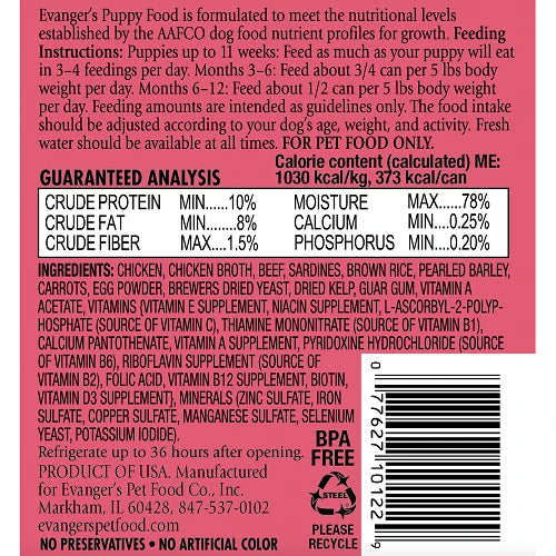 Evanger's Classic Puppy & Underweight Dogs Chicken & Beef Wet Dog Can (12.5oz) - Majestic Pet Kingdom