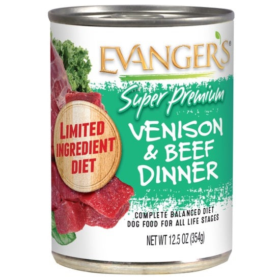 Evanger's Super Premium All Life Stages Venison & Beef Dinner, Limited Ingredient Wet Dog Can (12.5oz) - Majestic Pet Kingdom