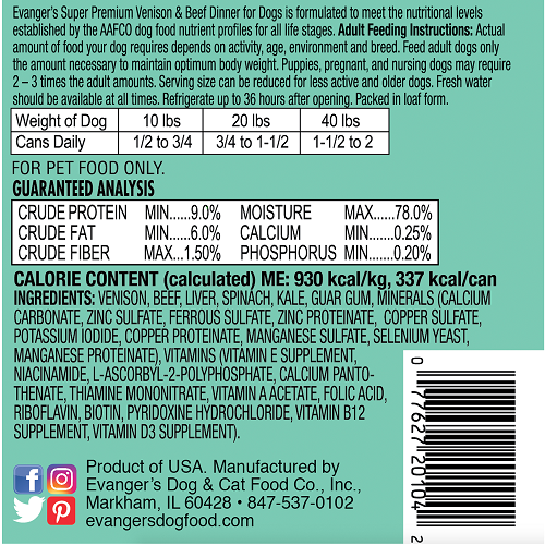 Evanger's Super Premium All Life Stages Venison & Beef Dinner, Limited Ingredient Wet Dog Can (12.5oz) - Majestic Pet Kingdom