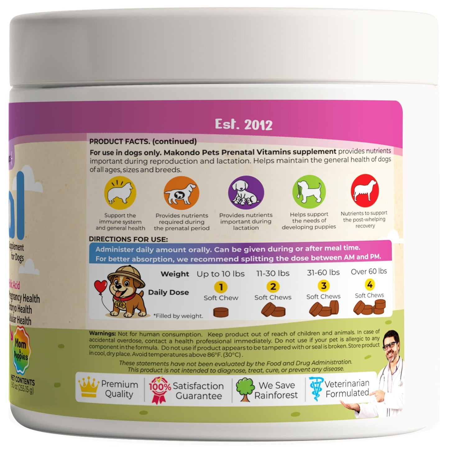 Dog Prenatal Vitamins Folic Acid DHA Soft Chews 120 Count - Detail Angle 7 | Majestic Pet Kingdom