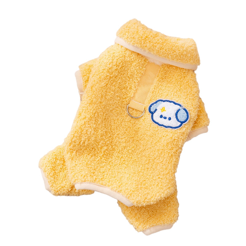 Dog Pajamas, Thick Plush Cartoon Work Clothes, Winter Pet Dog Clothes, Puppy One-piece Suits, Pet Cat Lapel Coats, Cute Girl Outfits For Puppies - Majestic Pet Kingdom