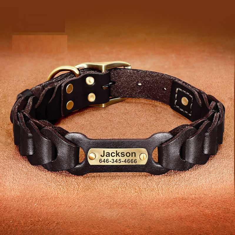 Dog Collar Braided Genuine Leather for Medium Large Breeds - Detail Angle 3 | Majestic Pet Kingdom