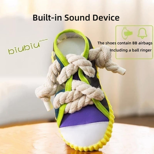 Dog Toys Shoes Pet Cotton Rope Slippers Sound Making Toys Teeth Cleaning Built-in BB Airbag Round Ball Bell Various | Purrfect Pet Kingdom