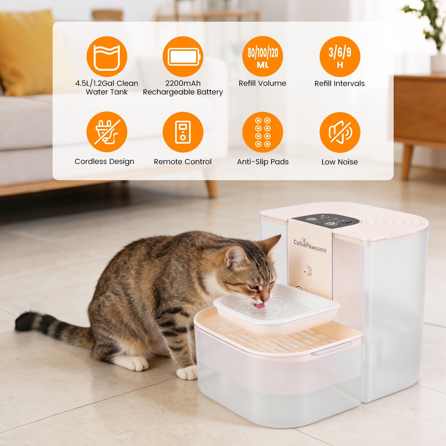 Smart Pet Water Fountain Automatic Cat Water Dispenser 4.5L Cordless Rechargeable Dog Water Fountain Self-Refill with 3 Adjustable Volume 3 Time Inter - Majestic Pet Kingdom