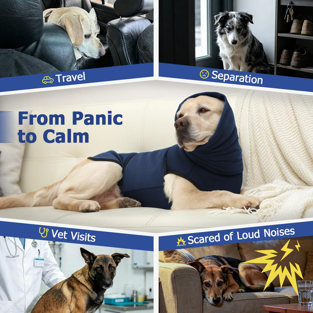 2-in-1 Dog Anxiety Vest With Hood, Soft Dog Calming Shirt With Stretchy Ear Head Cover For Stress Relief, Breathable Shirt Jacket For Thunderstorms, Separation & Vet Visits - Majestic Pet Kingdom