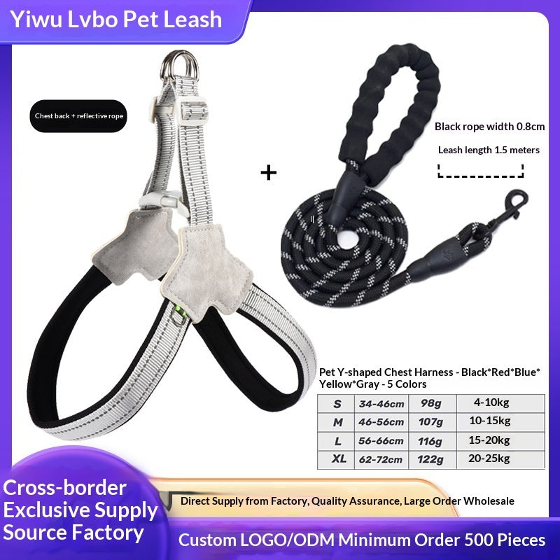 Dog Leash Cross-Border New Vest-Style Harness Breathable Y-Shaped Reflective Thickened Outdoor Dog Walking Leash - Majestic Pet Kingdom