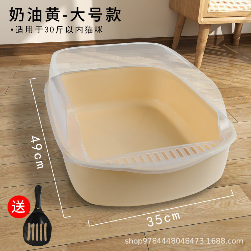 Cat Litter Box Semi-Closed Anti-Sand Litter Basin Pan