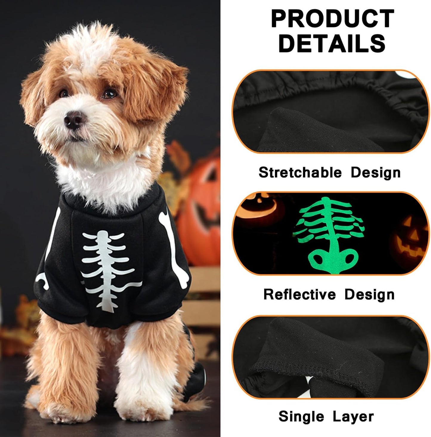 Dog Costume Skeleton Glow in the Dark Halloween Jumpsuit