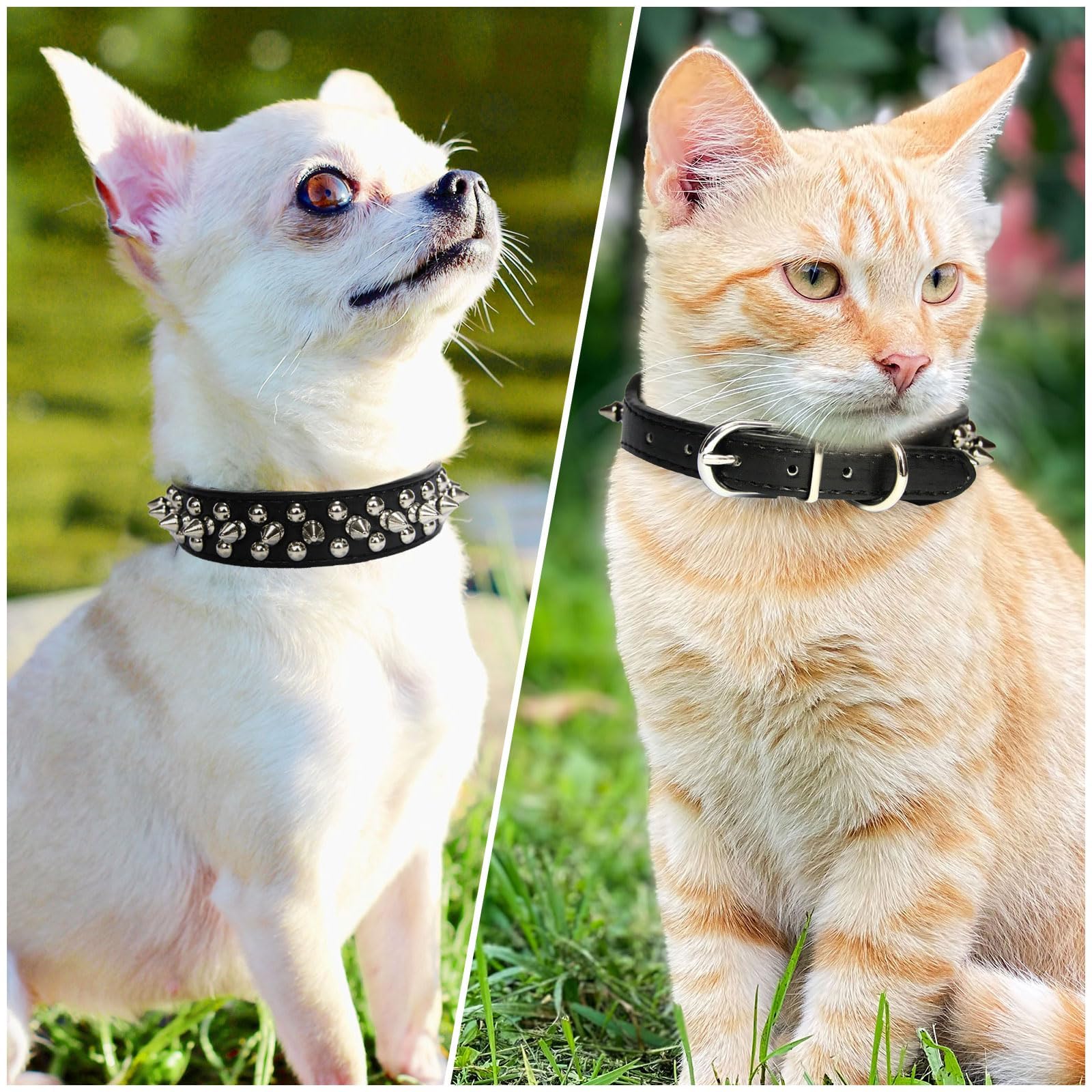 Small Spiked Black Dog Cat Collar For Small Medium Dogs Boy Male - Adjustable Studded Puppy Collars - Soft Padded Punk Leather Dog Collar For Chihuahua French Bulldog Pug - Majestic Pet Kingdom