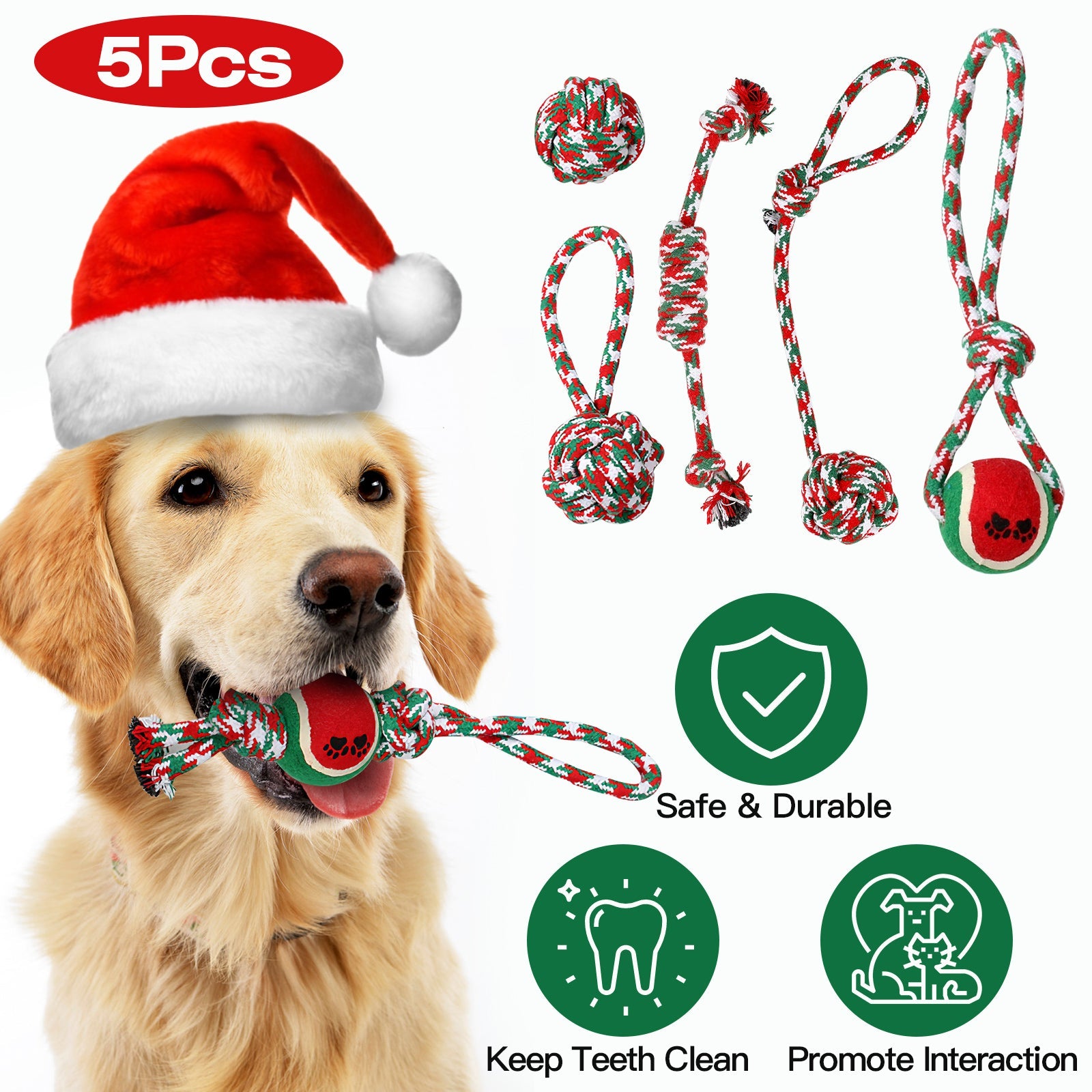 5Pcs Christmas Dog Rope Chew Toys Dog Interactive Toys Set for Puppy Small Medium Aggressive Chewers Dogs Training Teething Playing | Purrfect Pet Kingdom