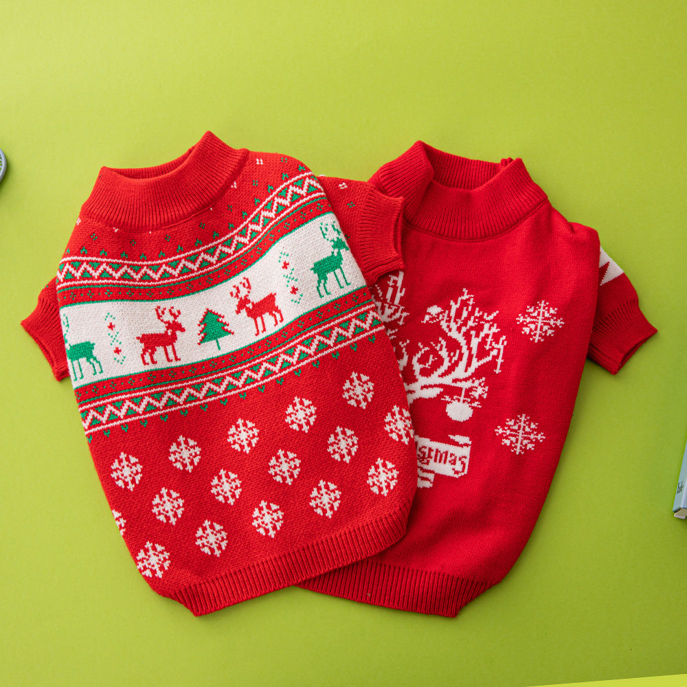 Dog Christmas Sweater Tree and Elk Pattern Holiday Knitwear
