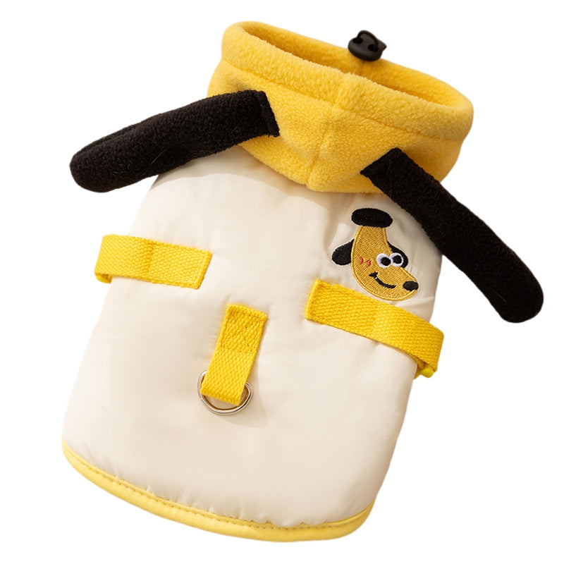 Autumn And Winter Cat Hairless Warm Cartoon Embroidered Hooded Cotton Coat, Small And Medium-sized Dog Teddy Pet Dog Clothes - Majestic Pet Kingdom