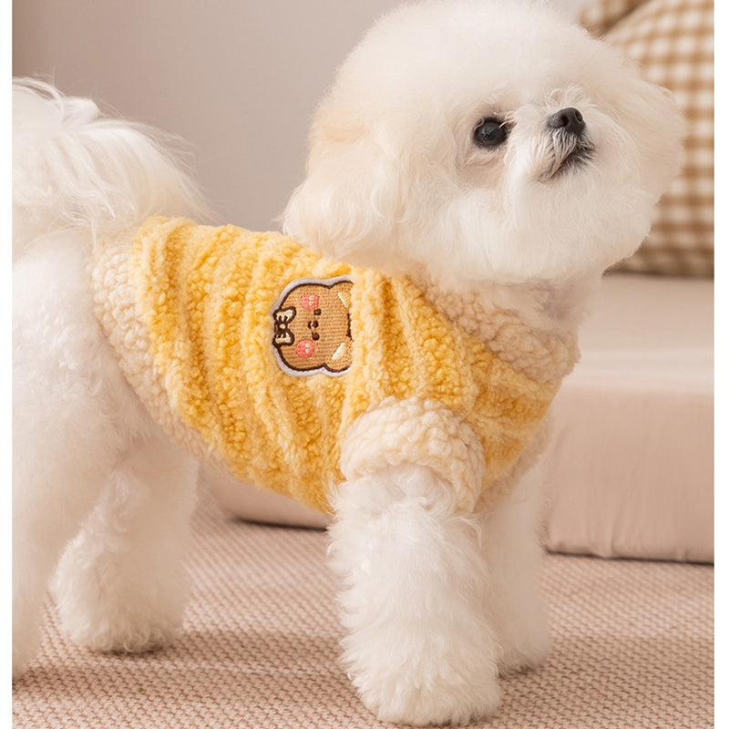 Autumn And Winter Dog Clothing, Warm Striped Lambskin Fleece Drawstring Two-legged Fleece, Small And Medium-sized Dog And Cat Pet Clothing - Majestic Pet Kingdom