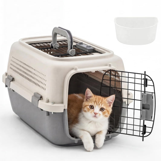 Sided Pet Carrier For Small Dogs & Cats, Airline Approved Travel Crate With Enhanced Security Latches, Front & Top Load Wire Door, Food Bowl For Traveling, Hiking, Camping | Purrfect Pet Kingdom