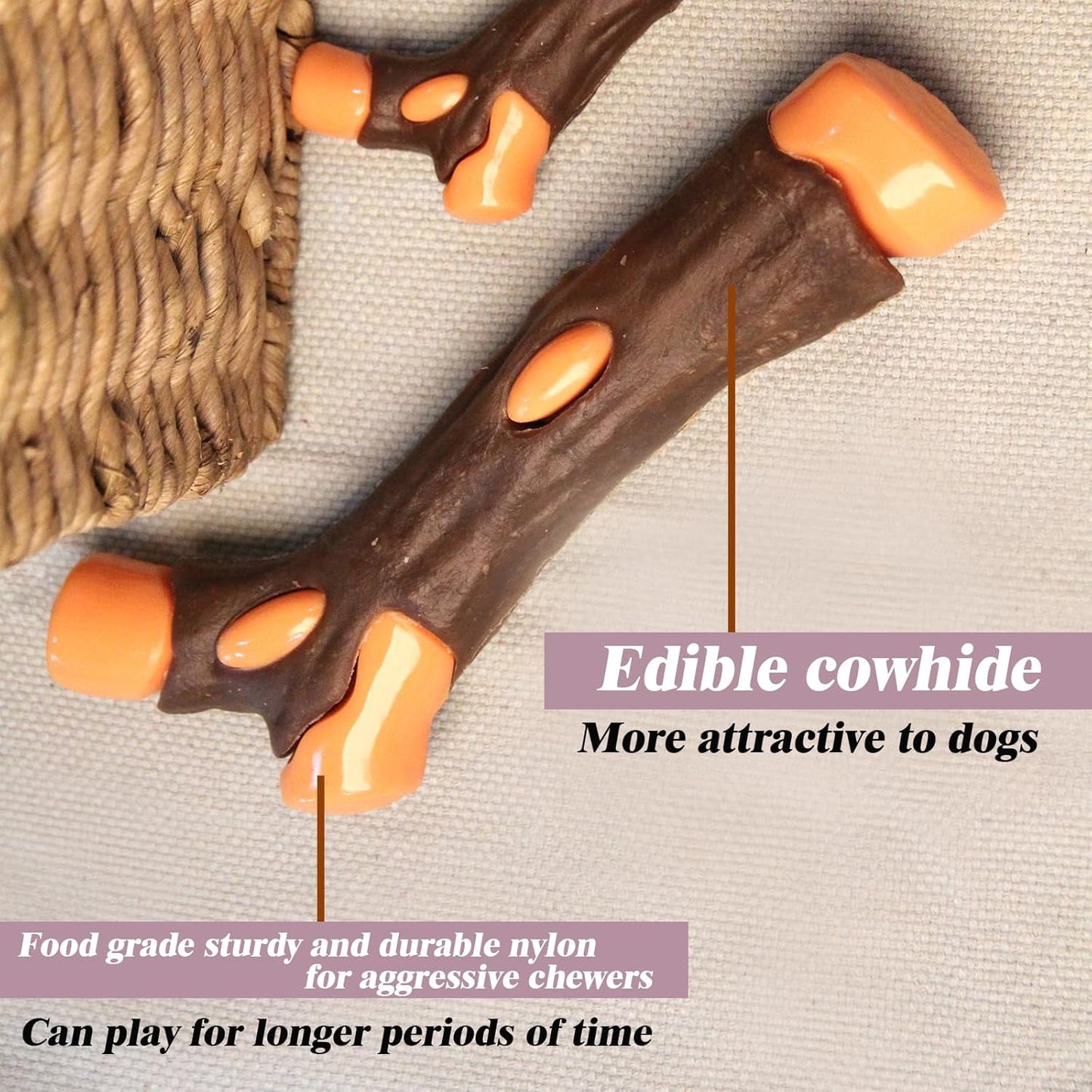 Dog Chew Toy Real Beef Flavored Indestructible Rubber Bone - Detail Angle 3 | Majestic Pet Kingdom