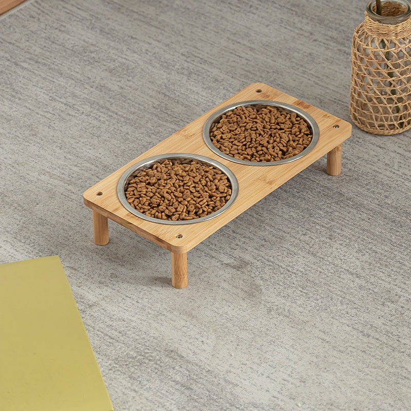 Dog Bowls Stainless Steel Large Double Dishes with Bamboo Stand - Detail Angle 2 | Majestic Pet Kingdom