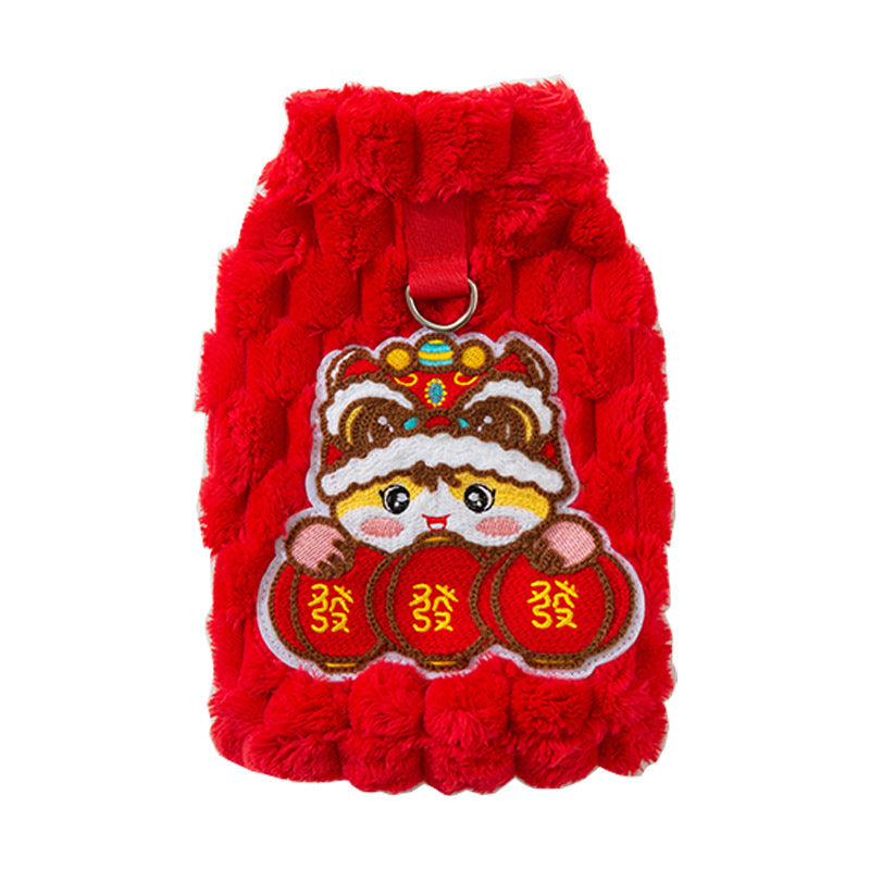 Dog Autumn And Winter, Puppy For The New Year, Golden Turtle Fleece For The New Year, Warm Fleece Coat, Small Dog, Cat And Pet Dog Clothes - Majestic Pet Kingdom