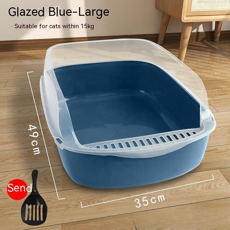 Cat Litter Box Semi-Closed Anti-Sand Litter Basin Pan
