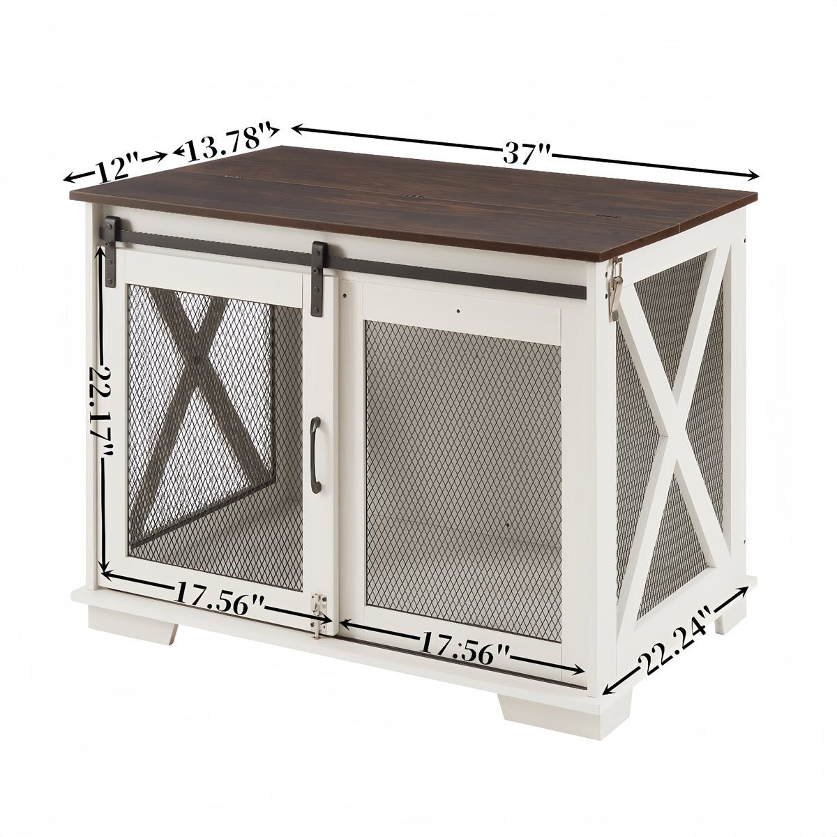 Dog Crate Furniture Farmhouse Sliding Barn Door Kennel End Table - Detail Angle 6 | Majestic Pet Kingdom