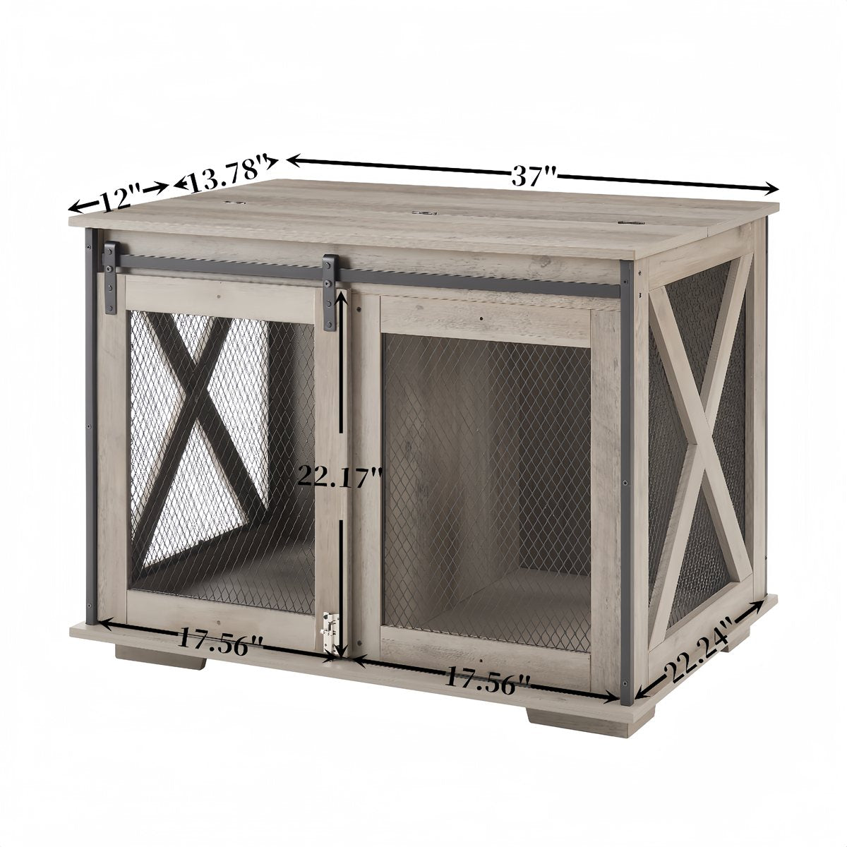 Dog Crate Furniture Farmhouse Flip-Top Sliding Barn Door Table - Detail Angle 7 | Majestic Pet Kingdom