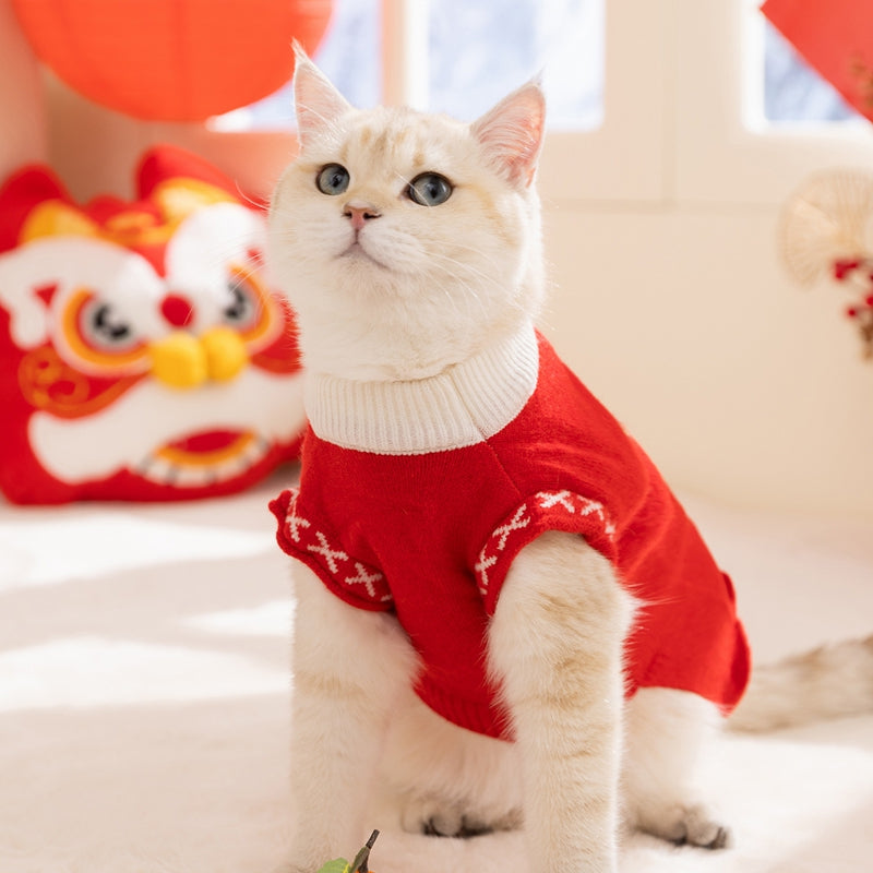 Autumn And Winter Dog Knitted Sweaters, Happy Little Dogs, Prosperous New Year Sweaters, Teddy Bichon Frises, Cat Pet Warm Clothes - Majestic Pet Kingdom