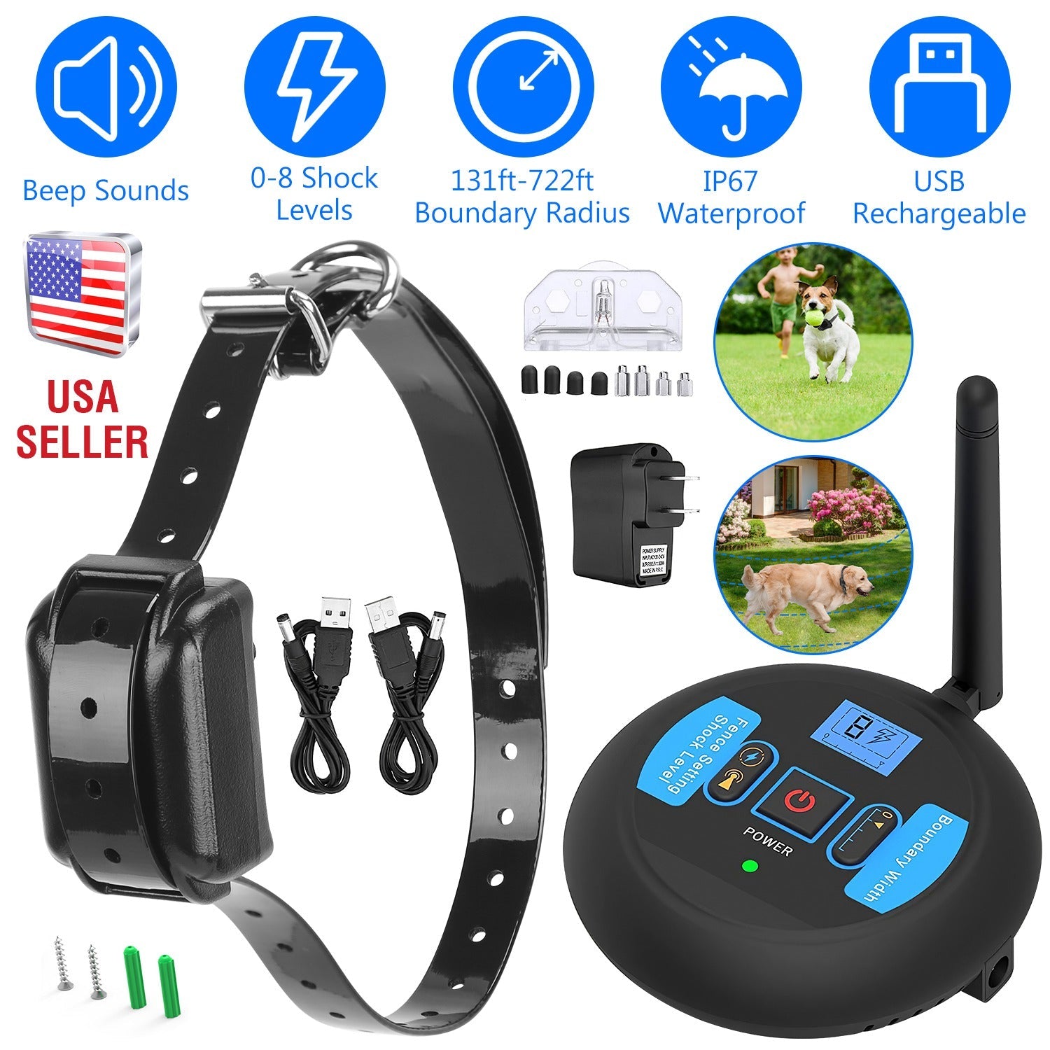 Wireless Electric Dog Fence Pet Shock Boundary Containment System Electric Training Collar For Small Medium Large Dogs | Purrfect Pet Kingdom