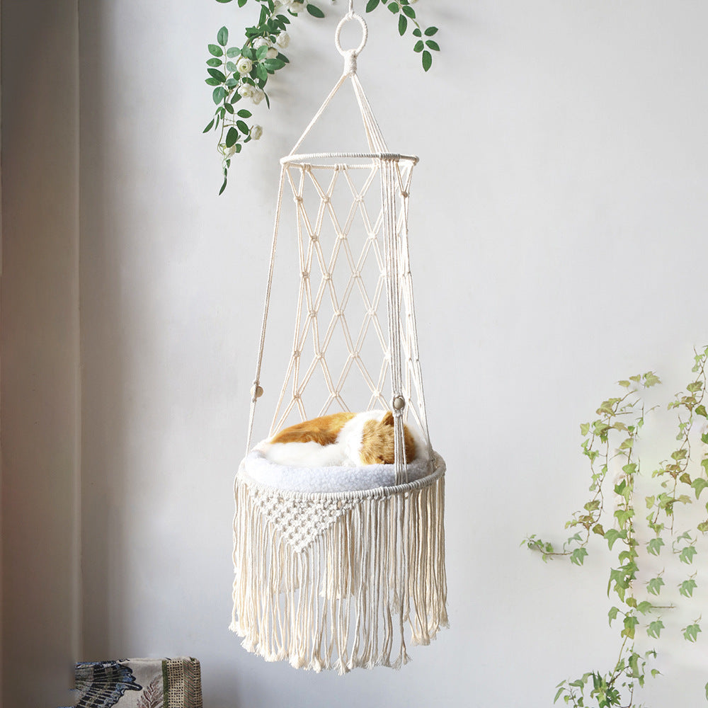 Cat Hammock Boho Macrame Hand-Woven Cotton Rope Swing Bed - Majestic Pet Kingdom