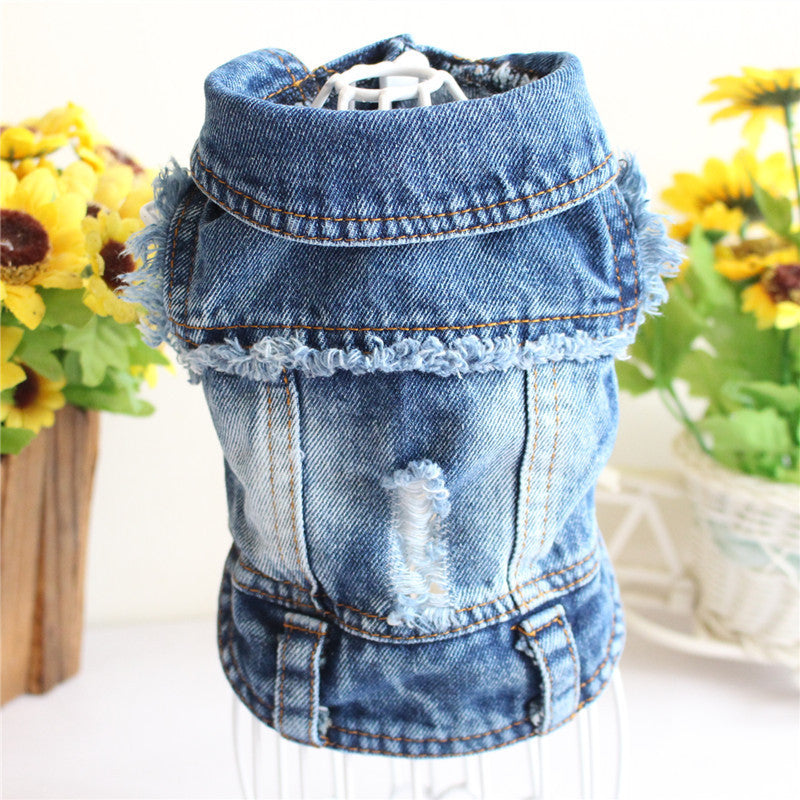 Pet Dog Cat Blue Denim Jeans Jacket Coat Vest | Purrfect Pet Kingdom