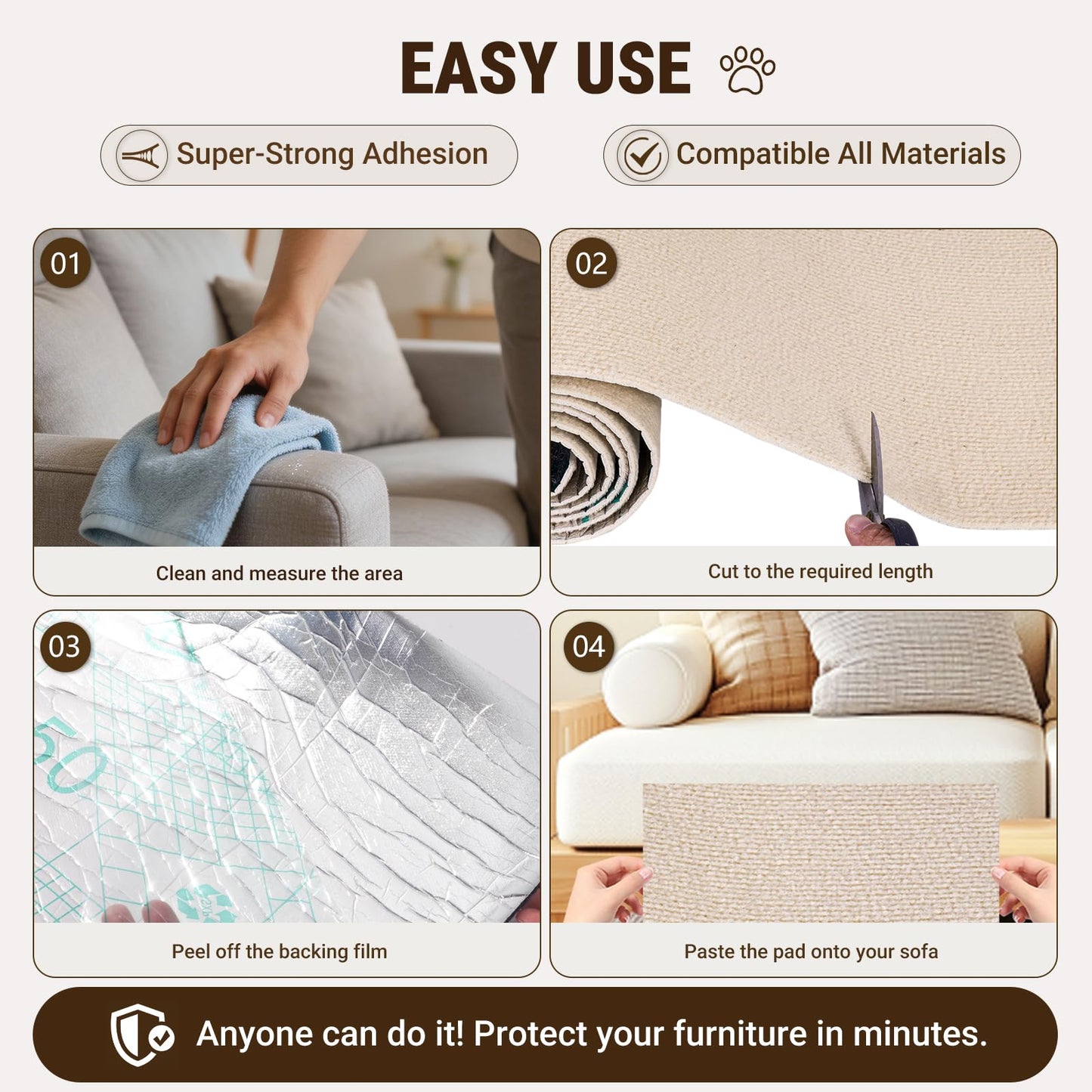 Cat Scratcher Mat DIY Sisal Sofa Couch Wall Furniture Protector - Detail Angle 6 | Majestic Pet Kingdom