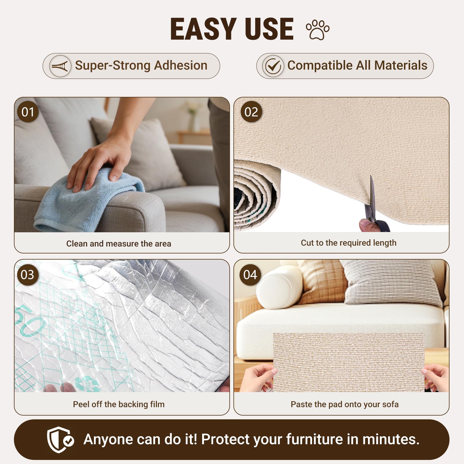Cat Scratch Furniture Protector, DIY Cat Scratching Mat For Couch, Sofa, Wall,Cat Post,Cat Tree Durable Furniture Guards Couch Scratcher From Cats Claws Scratching For Indoor