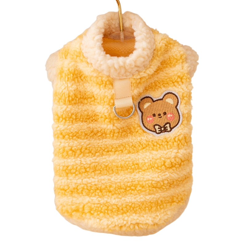 Autumn And Winter Dog Clothing, Warm Striped Lambskin Fleece Drawstring Two-legged Fleece, Small And Medium-sized Dog And Cat Pet Clothing - Majestic Pet Kingdom