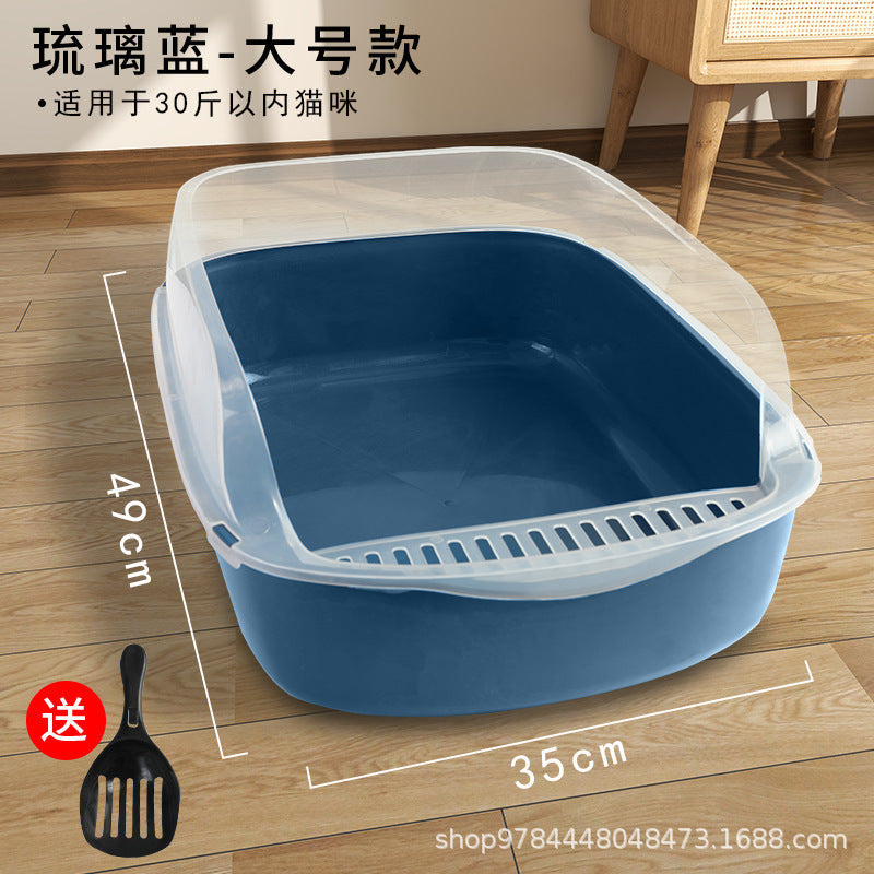 Cat Litter Box Semi-Closed Anti-Sand Litter Basin Pan