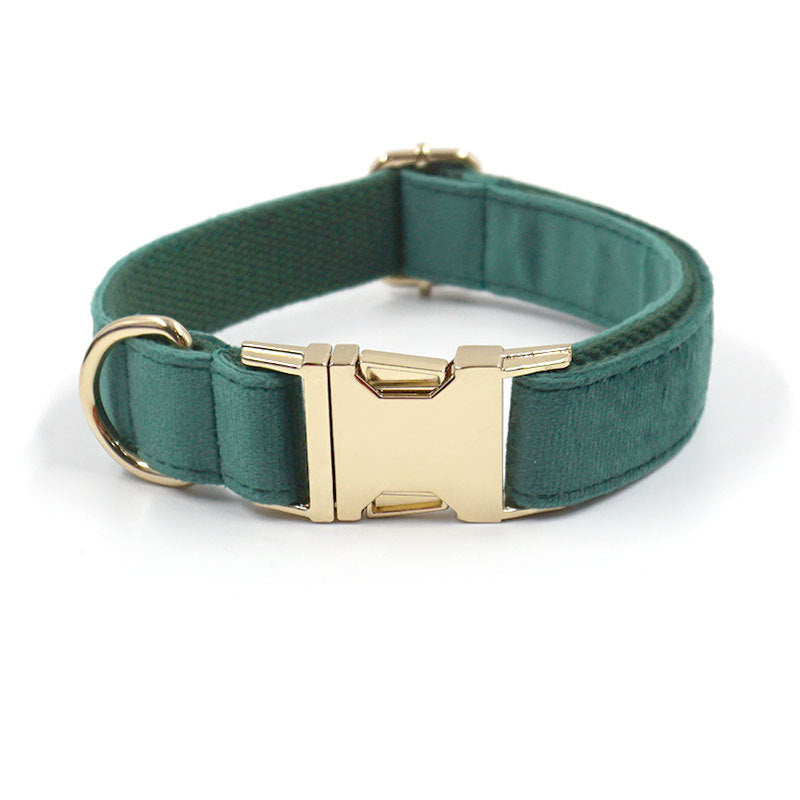 Dog Collar and Leash Set Green Velvet Soft Padded Neck Strap - Detail Angle 3 | Majestic Pet Kingdom