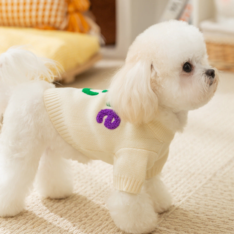 Small Dog Sweaters Knitted Pet Warm Colorful Letter Embroidery Dog Sweatshirt Winter Clothes Kitten Puppy Sweater Doggy Apparel Costumes - Majestic Pet Kingdom