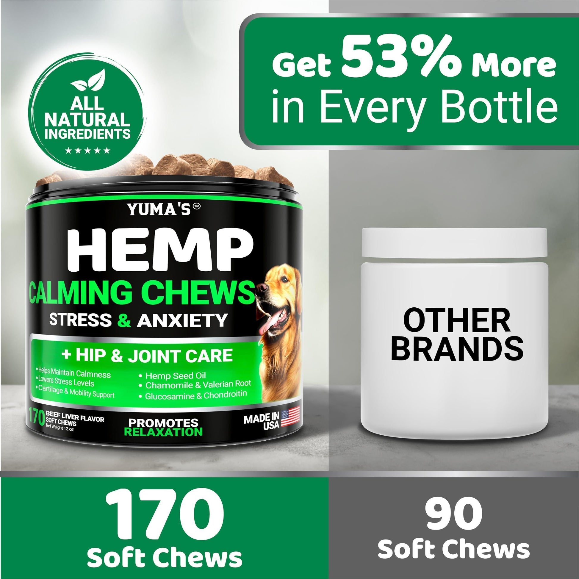 Hemp Calming Chews for Dogs 170 Count Anxiety Relief Beef Flavor - Majestic Pet Kingdom