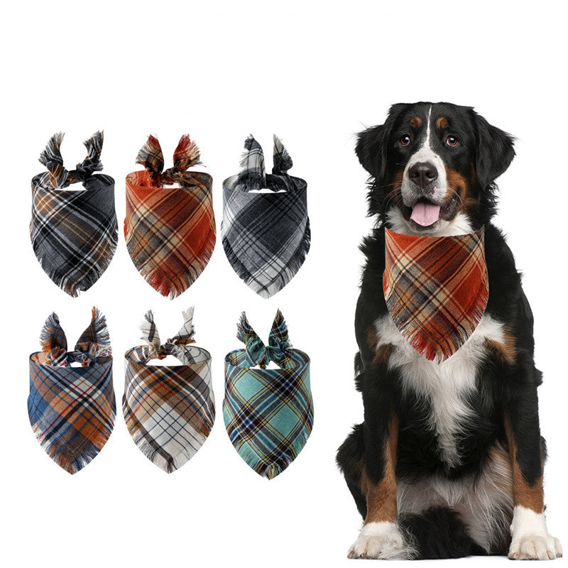 Plaid Tassel Triangle Scarf Pet Dog Pet - Majestic Pet Kingdom