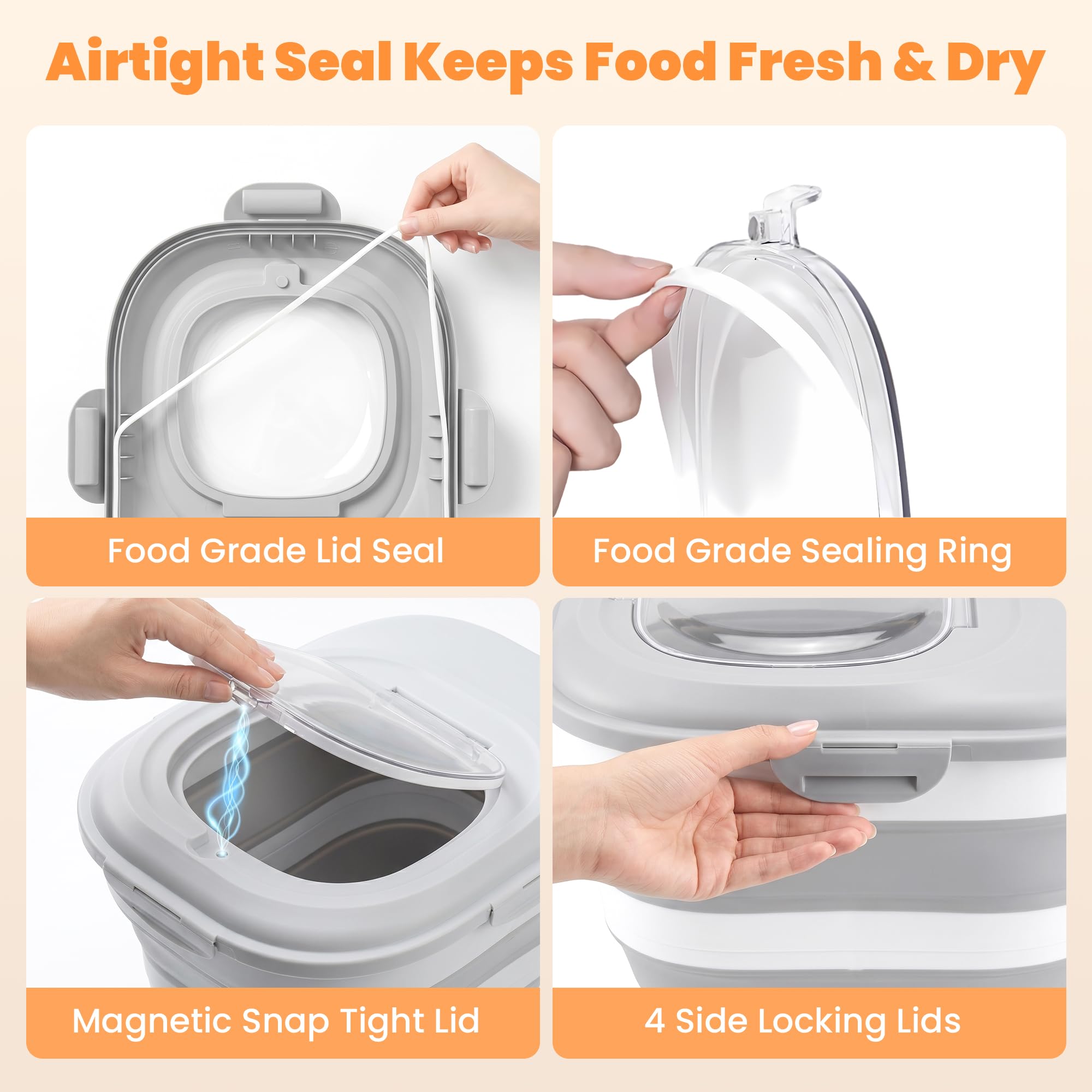 Dog Food Storage Container With Wheels, Collapsible Pet Food Storage Container With Clear Window, Measuring Cup & Scoop, BPA Free Cat Food Container For Rice, Flour, Grain, Bird Seed