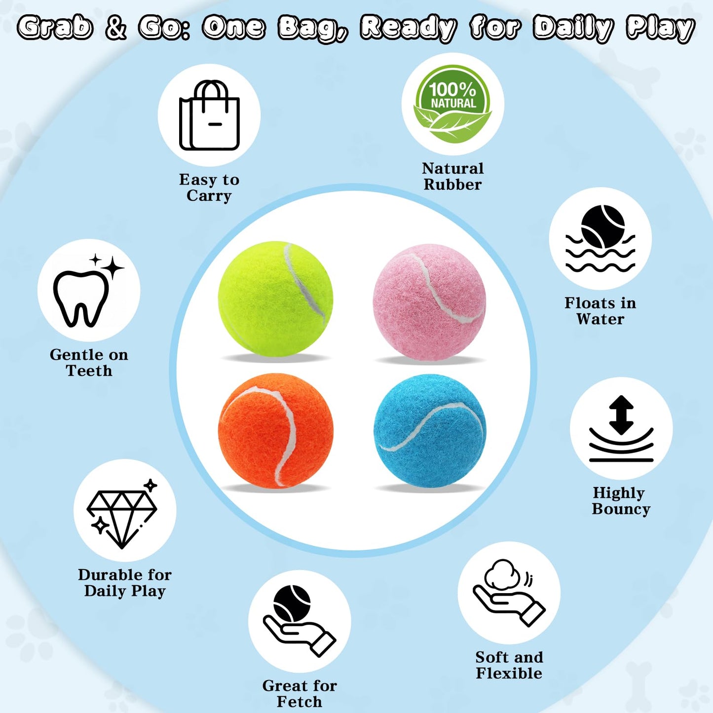Dog Balls for Fetch High Bounce Durable Rubber Tennis Balls