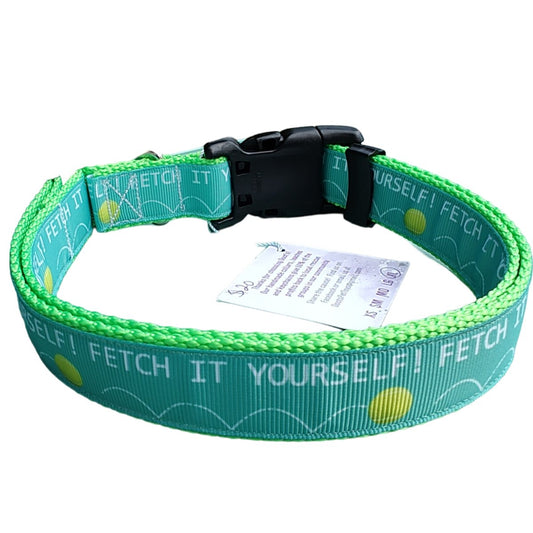 Dog Collar Fetch It Yourself Neon Green Sarcastic Humor Nylon Band