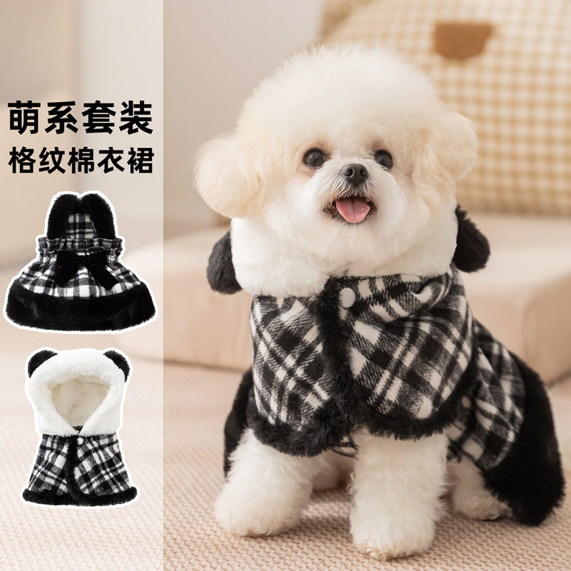 Two-piece Set Of Dog Clothes For Winter Warmth, Small Dog Teddy Bichon Frise Warm Cotton Coat Skirt, Cat Pet Clothes - Premium Pet Accessory