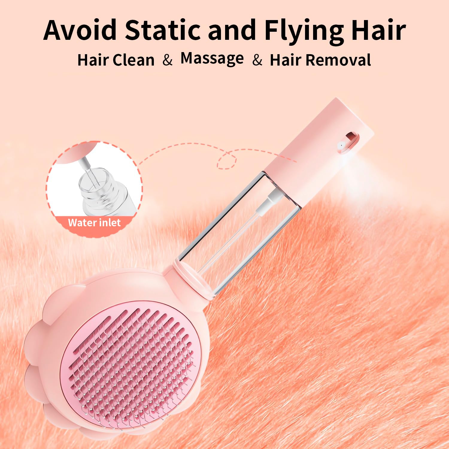 Cat Grooming Brush Steamy Spray Self-Cleaning Slicker Comb - Detail Angle 3 | Majestic Pet Kingdom