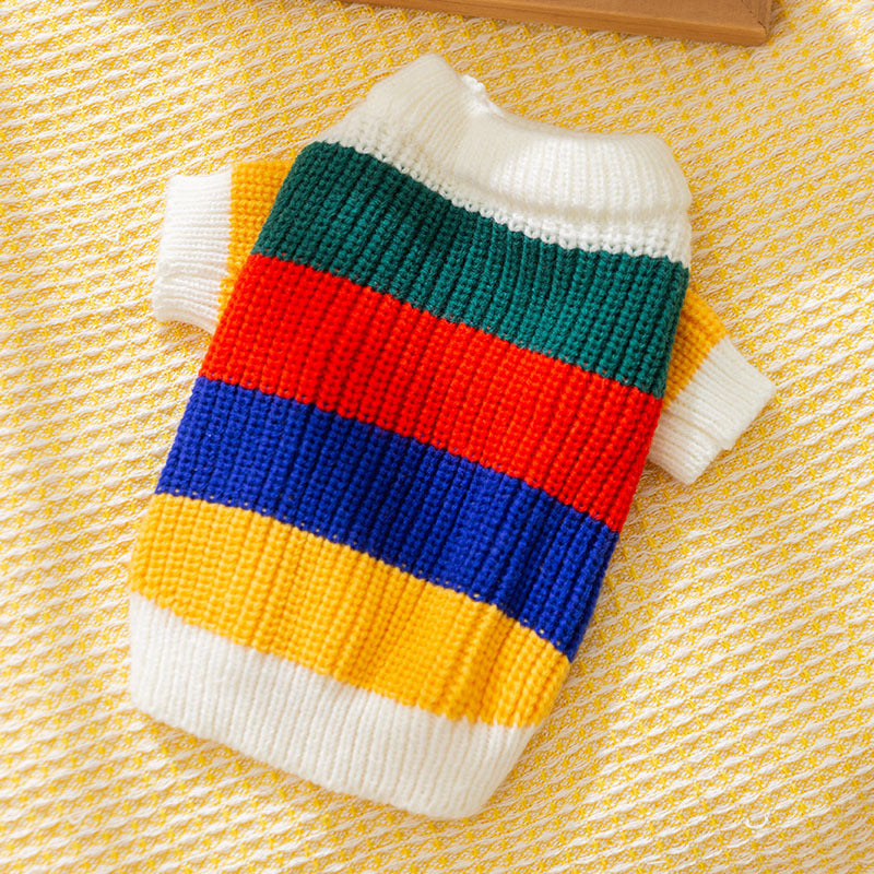Winter Warm Cat And Dog Clothing Rainbow Striped Knitted Sweater, Cute To Wear For The Party - Premium Pet Accessory