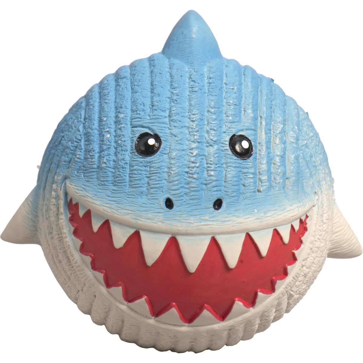 Dog Toy Finn the Shark Ruff-Tex Latex Ball Large Squeak Fetch - Detail Angle 5 | Majestic Pet Kingdom