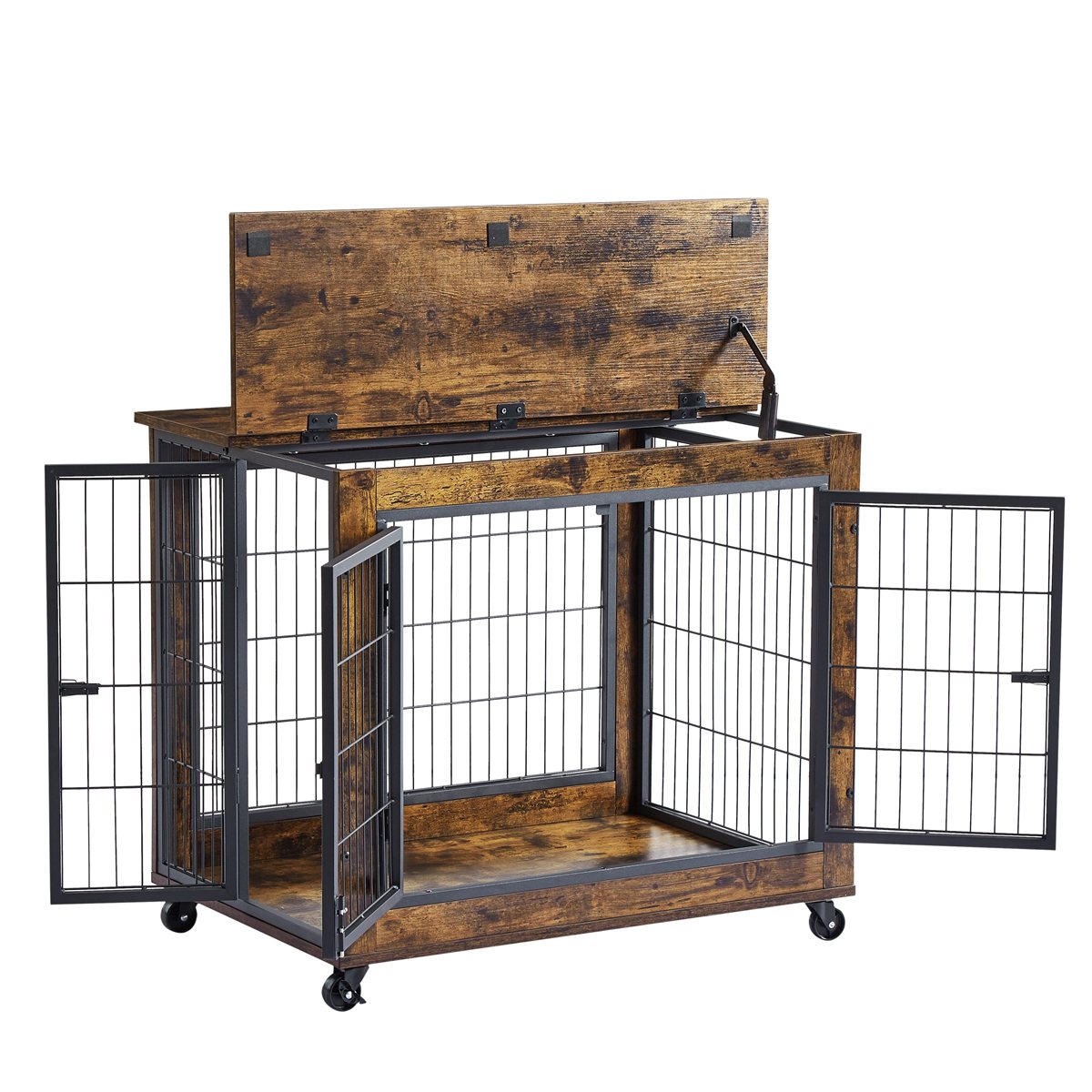 Dog Crate Furniture 31.5in Rolling End Table Lift-Top Brown - Detail Angle 5 | Majestic Pet Kingdom