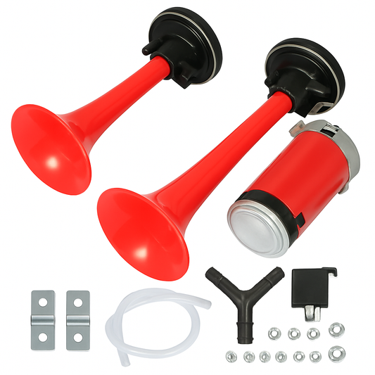 Air Horn Dual Trumpet 12V High Decibel Vehicle Alarm System - Main Feature View | Majestic Pet Kingdom